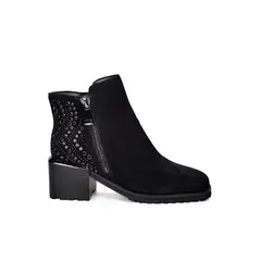 DEGAS - Botín Cuero Plunie Negro con prederia brillante