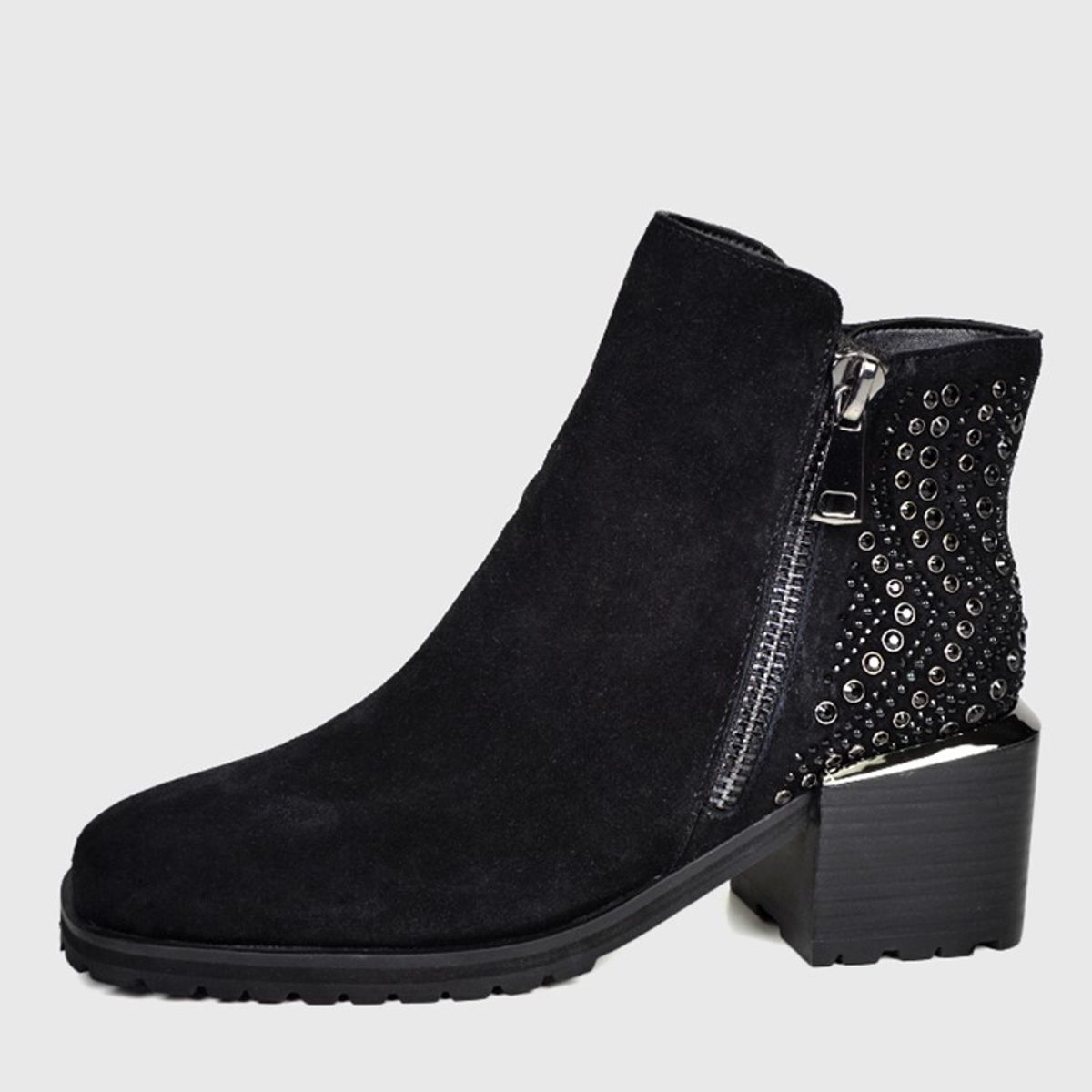 DEGAS - Botín Cuero Plunie Negro con prederia brillante DEGAS