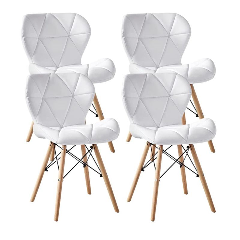 PANDALINO - Set 4 sillas de comedor Rubik asiento en ecocuero Blanco patas madera