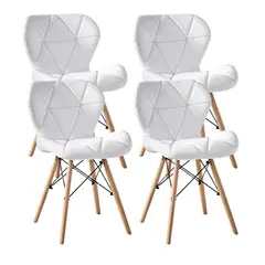 PANDALINO - Set 4 sillas de comedor Rubik asiento en ecocuero Blanco patas madera