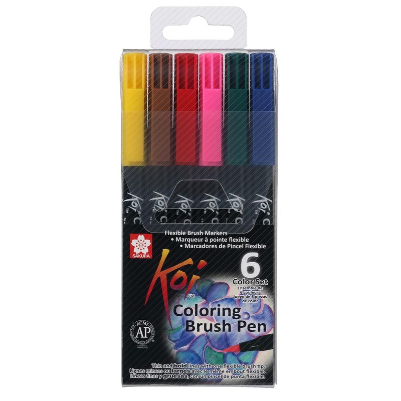 SAKURA - Set Plumones Acuarelables Sakura Koi Brush 6 Colores Basicos