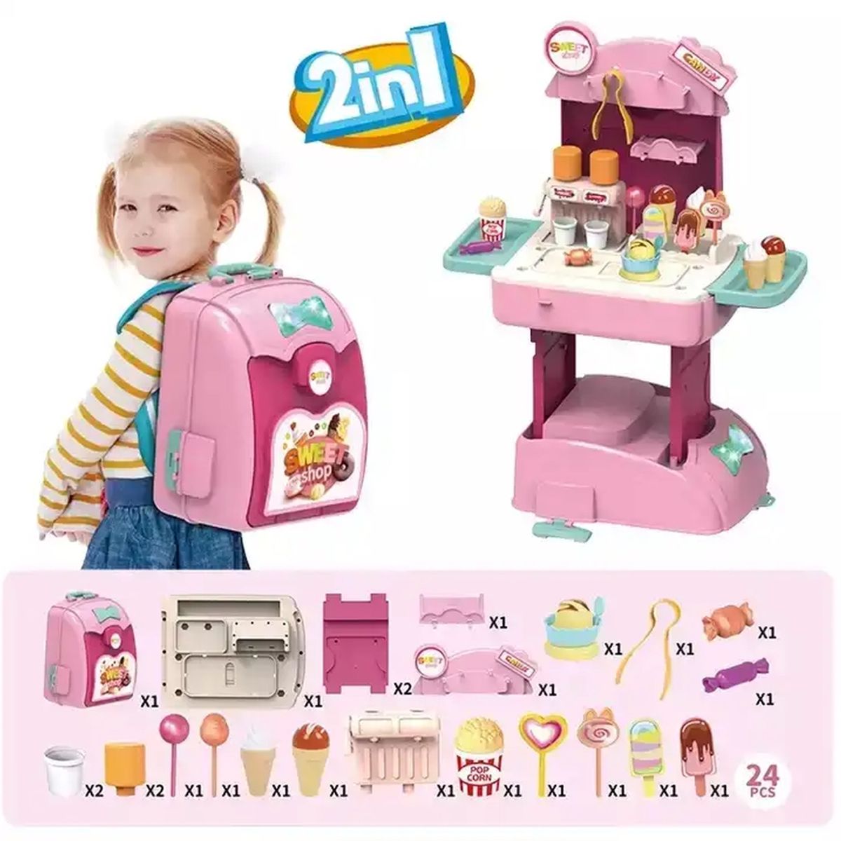 GENERICO - Mochila De Juego Para Niños Tienda De Helados 2 En 1