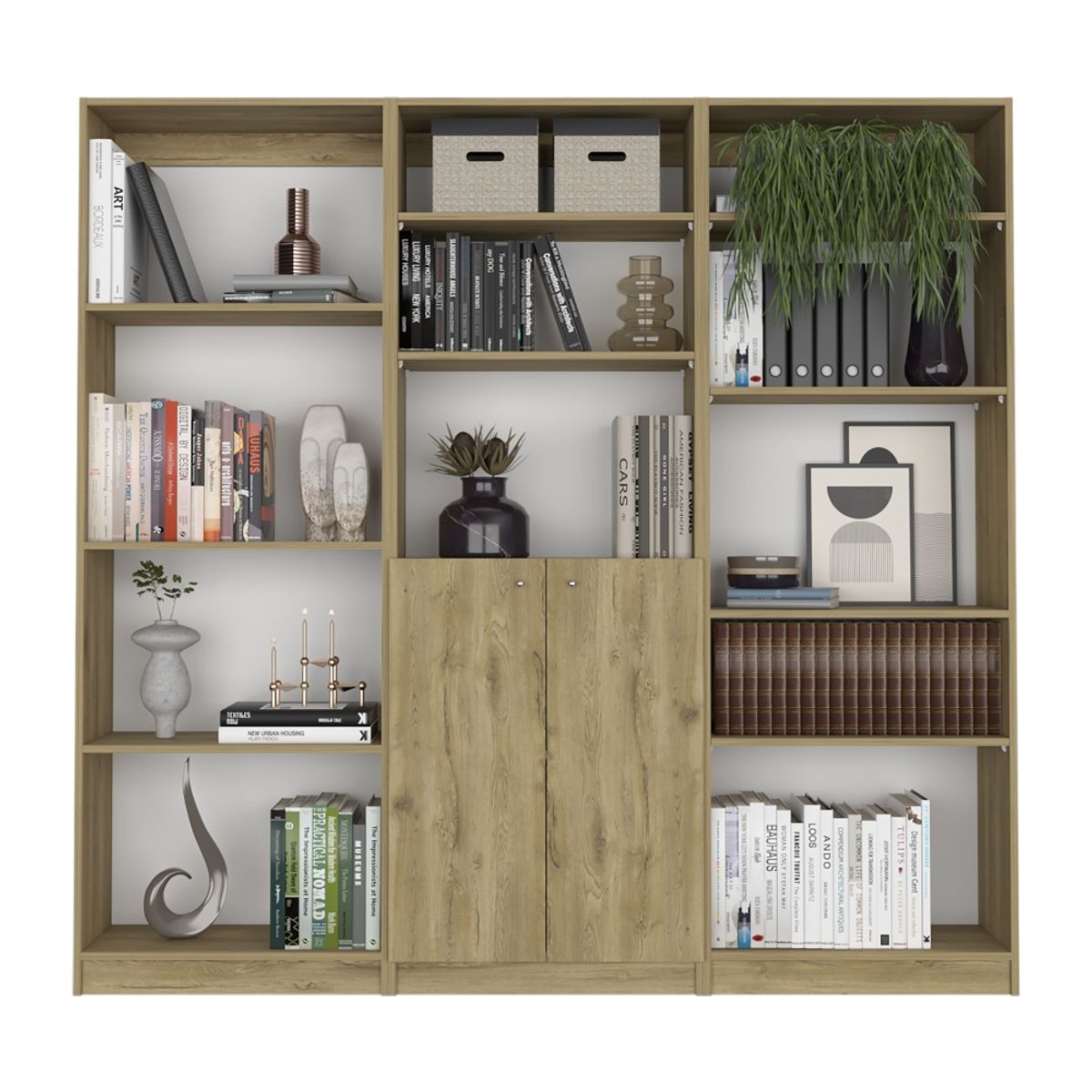 FMFURNITURE - Cbo Estante 4 Repisas +Estante 2 Puertas +Estante 5 Repisas -Macadamia