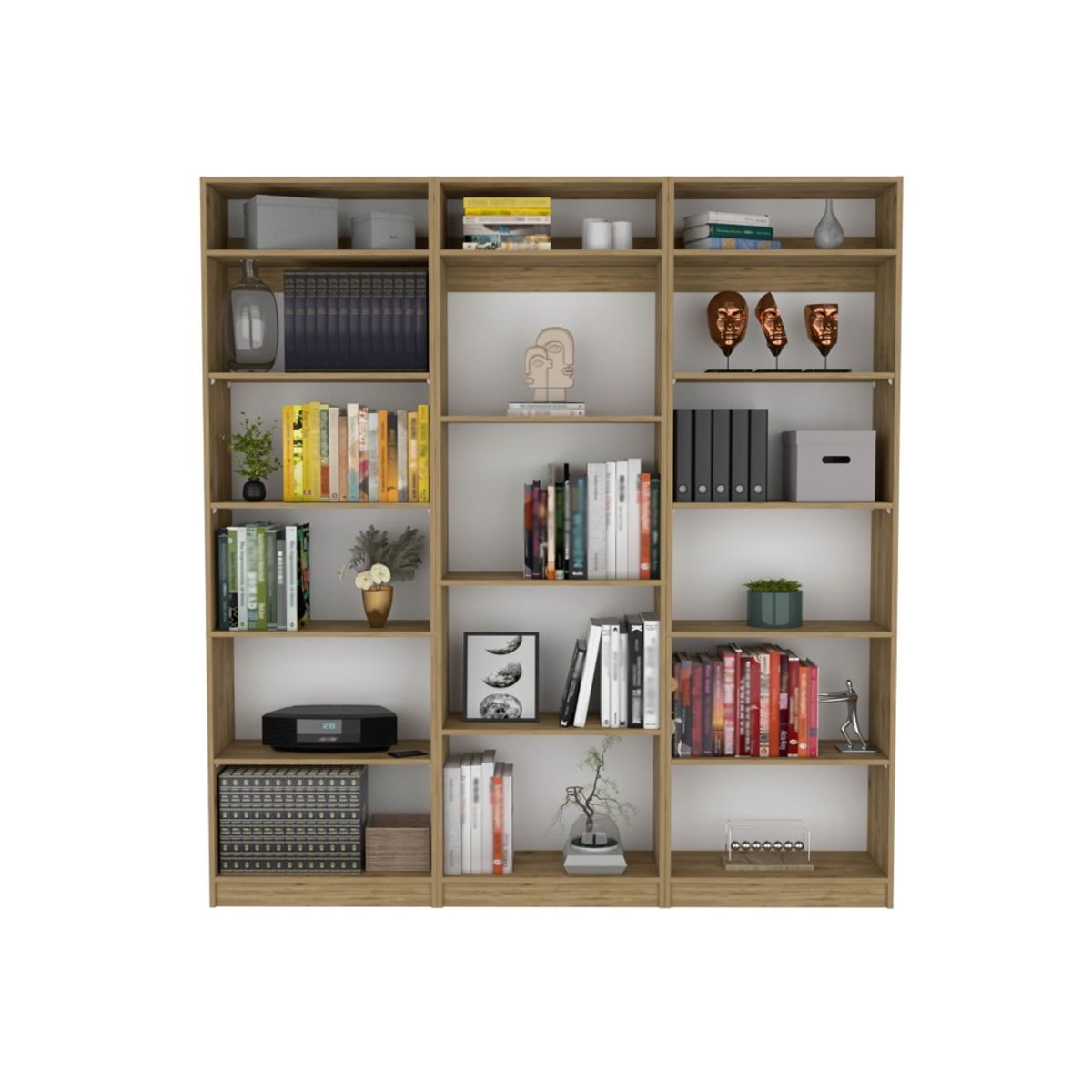 FMFURNITURE - Set 2 Estantes 5 R + Estante 4 R + 3 Complementos Fm-030C Cafe Claro