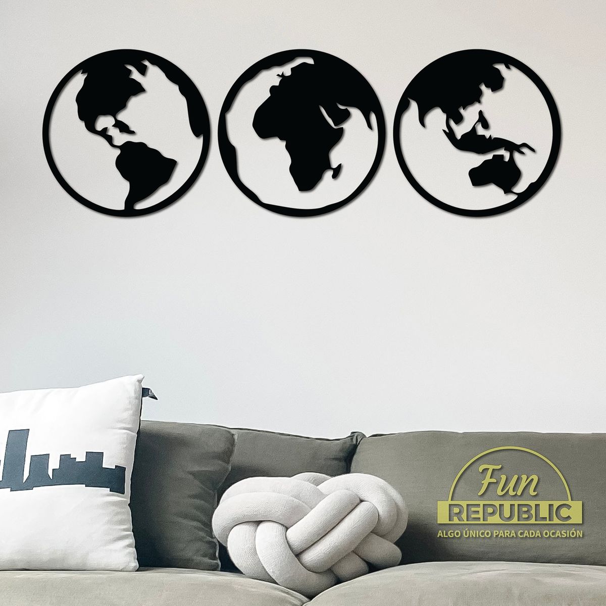 ELAB PROPIA - Set 3 Cuadros Decorativos Mundo 30x30cm c.u. - Madera Fun Republic