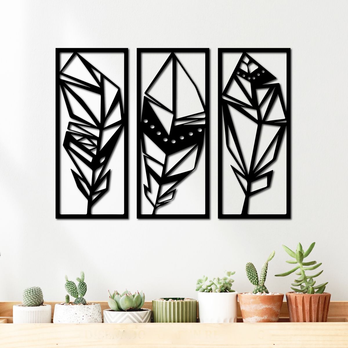 ELAB PROPIA - Set 3 Cuadros Decorativos Plumas 40x17cm c.u. - Madera Fun Republic