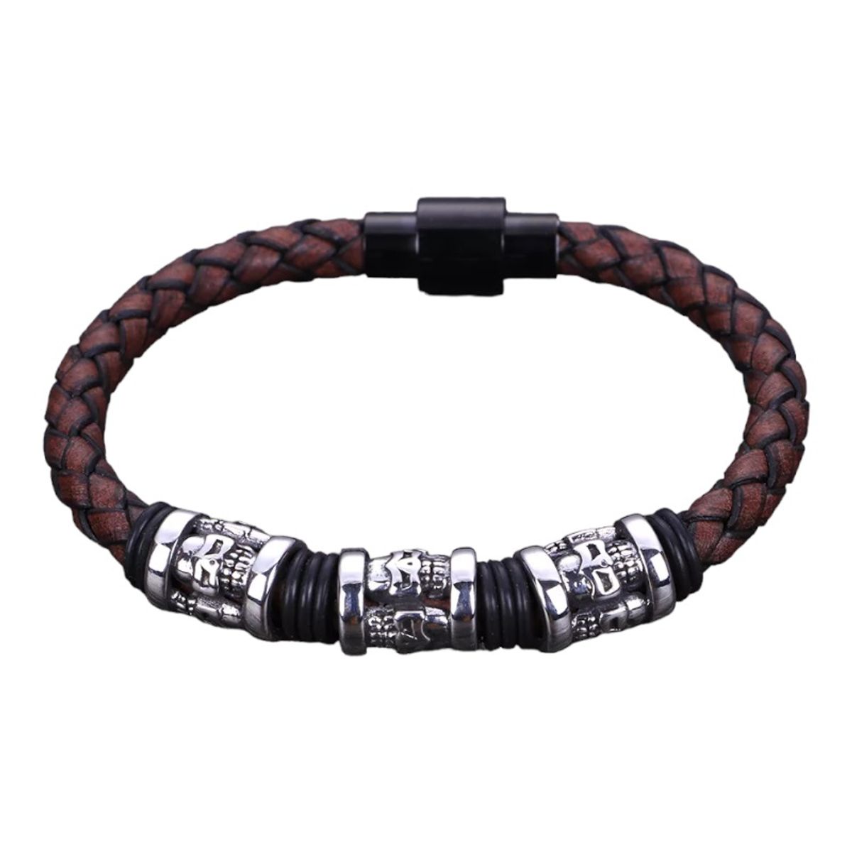 GENERICO - Pulsera delgada ecocuero trenzado broche magnetico