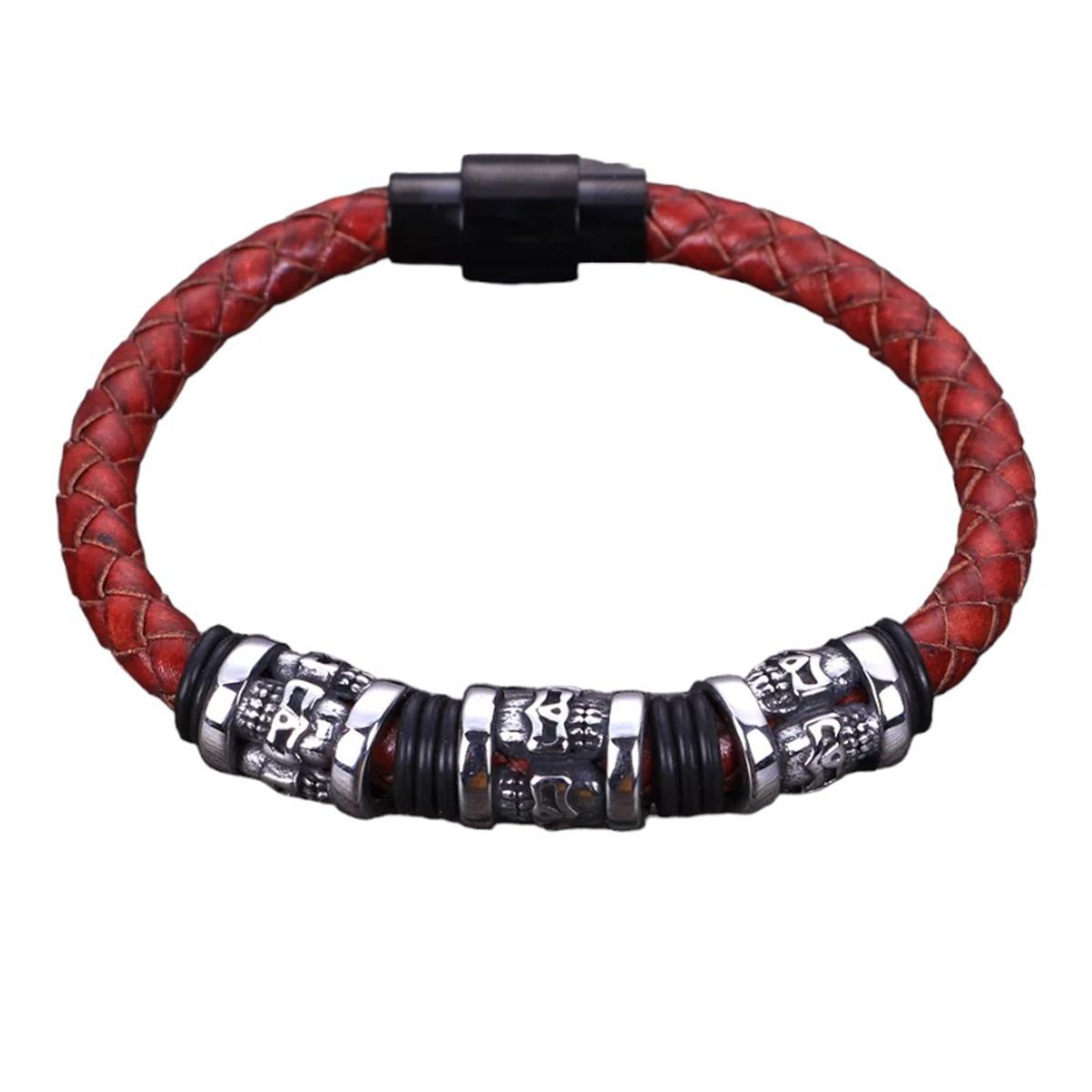 GENERICO - Pulsera delgada ecocuero trenzado broche magnetico