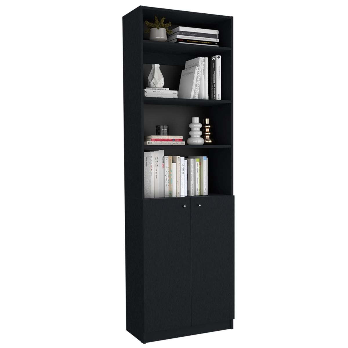 FMFURNITURE - Set Estante 2 Puertas + Complemento Fm-035N Negro