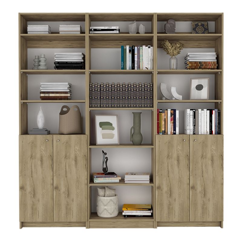 FMFURNITURE - Set 2 Estantes 2P + Estante 5 R +3 Complementos Fm-032C Cafe Claro