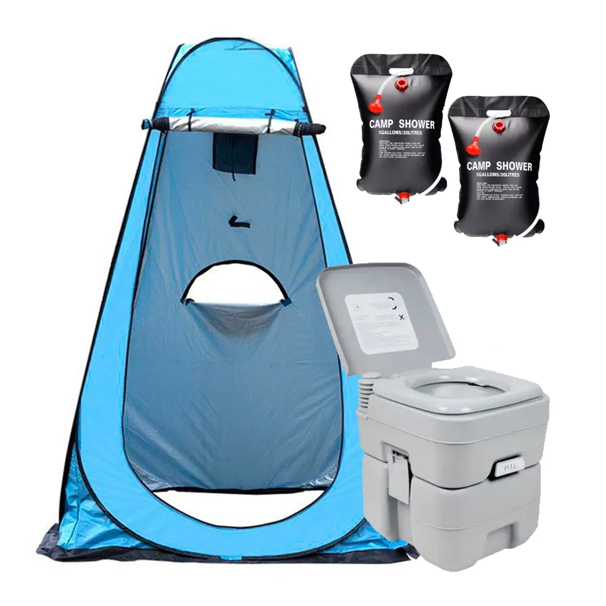 GENERICO - Carpa Caseta Baño Vestidor + Baño Químico + 2 Duchas 40 Lts