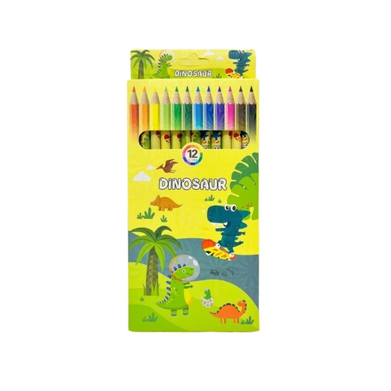 GENERICO - Lápices Set Verde 12 Colores Diseño Dinosaurio Escolar