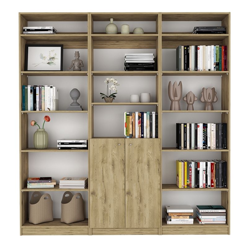 FMFURNITURE - Set 2 Estantes 5 R + Estante 2 P + 3 Complementos Fm-029C Cafe Claro