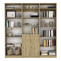 FMFURNITURE - Set 2 Estantes 5 R + Estante 2 P + 3 Complementos Fm-029C Cafe Claro