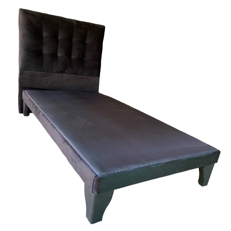 GENERICO - Base Europea 1.5 Plazas + Respaldo 1.5 Plazas Valencia  Felpa Negro.