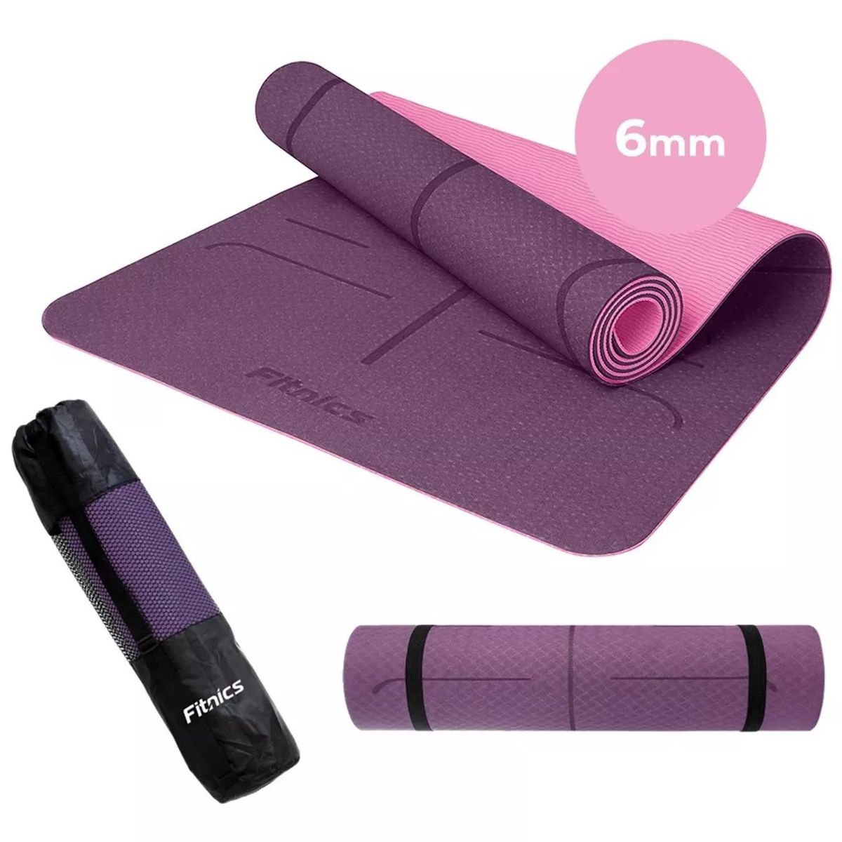 GENERICO - Mat Yoga Colchoneta 6mm Doble Color Guías bolso correa Violeta