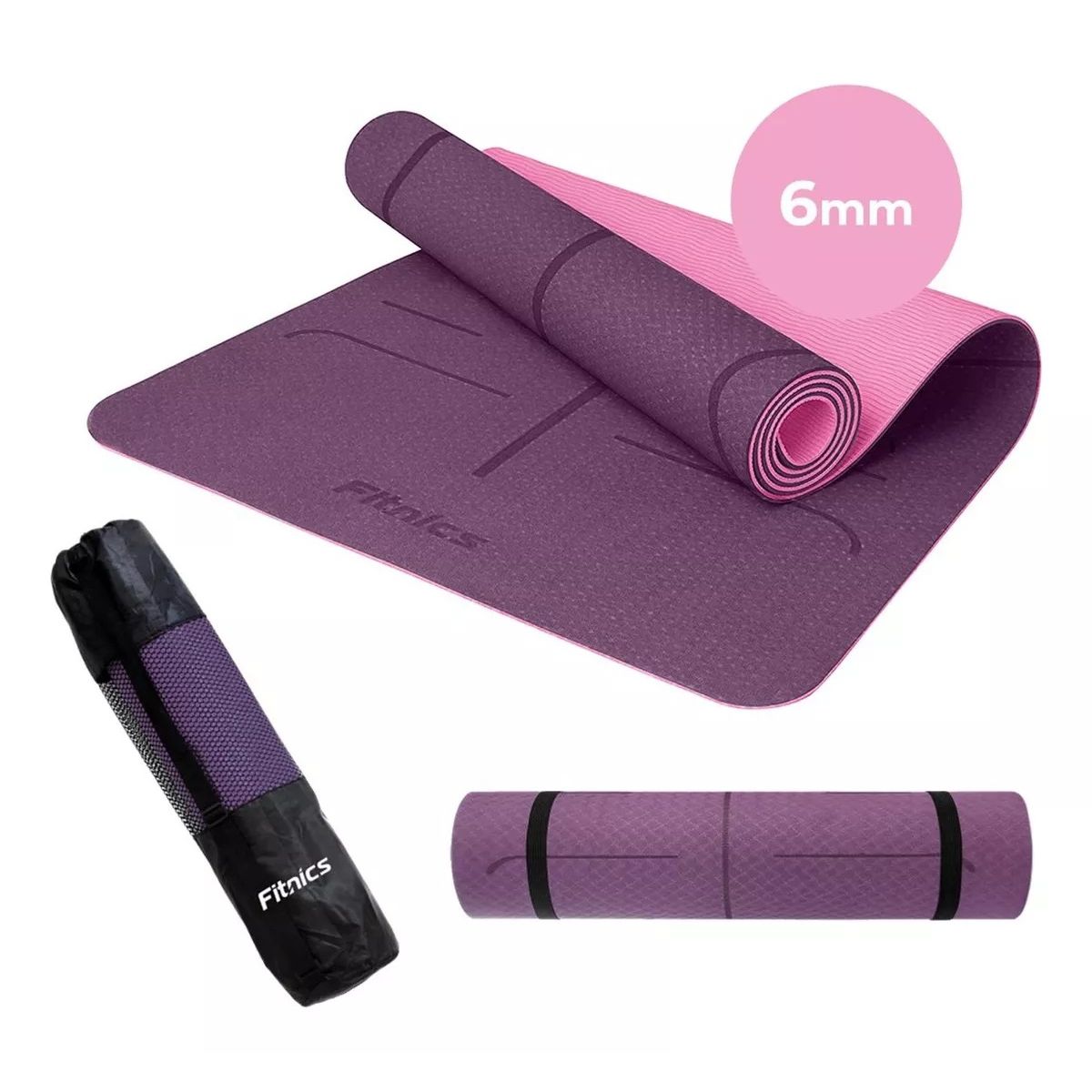 GENERICO - Mat Yoga Colchoneta 6mm Doble Color Guías bolso correa Violeta