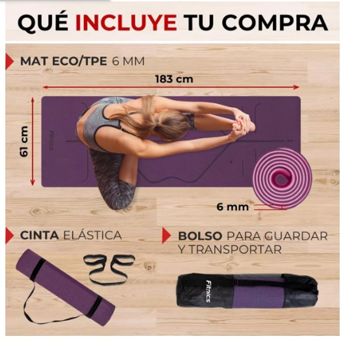 GENERICO - Mat Yoga Colchoneta 6mm Doble Color Guías bolso correa Violeta
