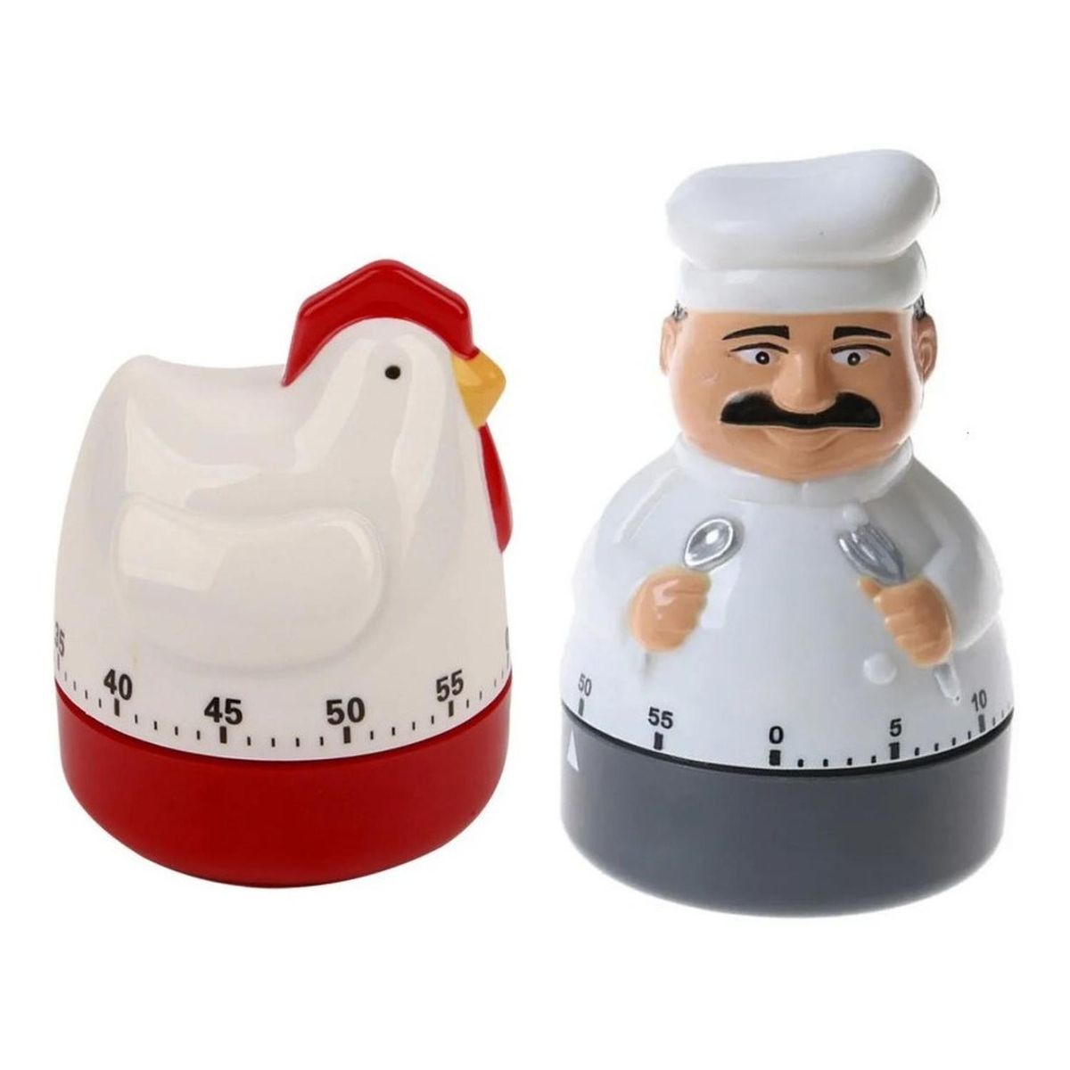 GEN - 2x Timer Cocina Temporizador Forma Gallina Cocinero A Cuerda