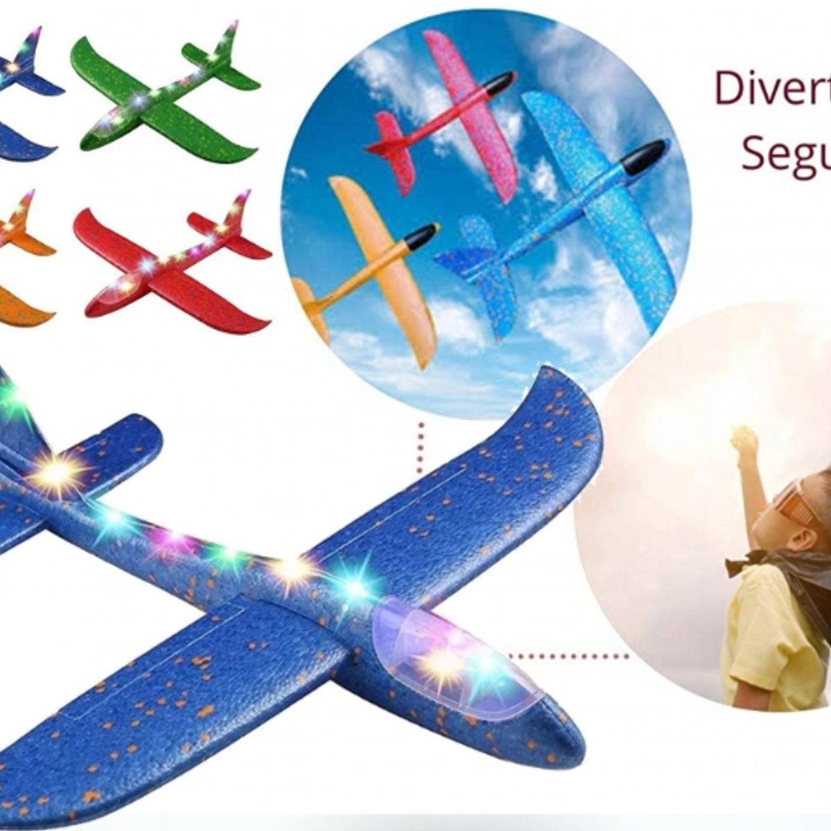 GENERICO - Avión Planeador Plumavit 50x47cm Con Luces Led Color Azul