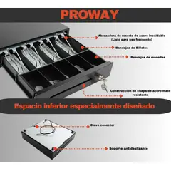 PROWAY - Gaveta De Dinero Electronica 4 Billetes 5 Monedas