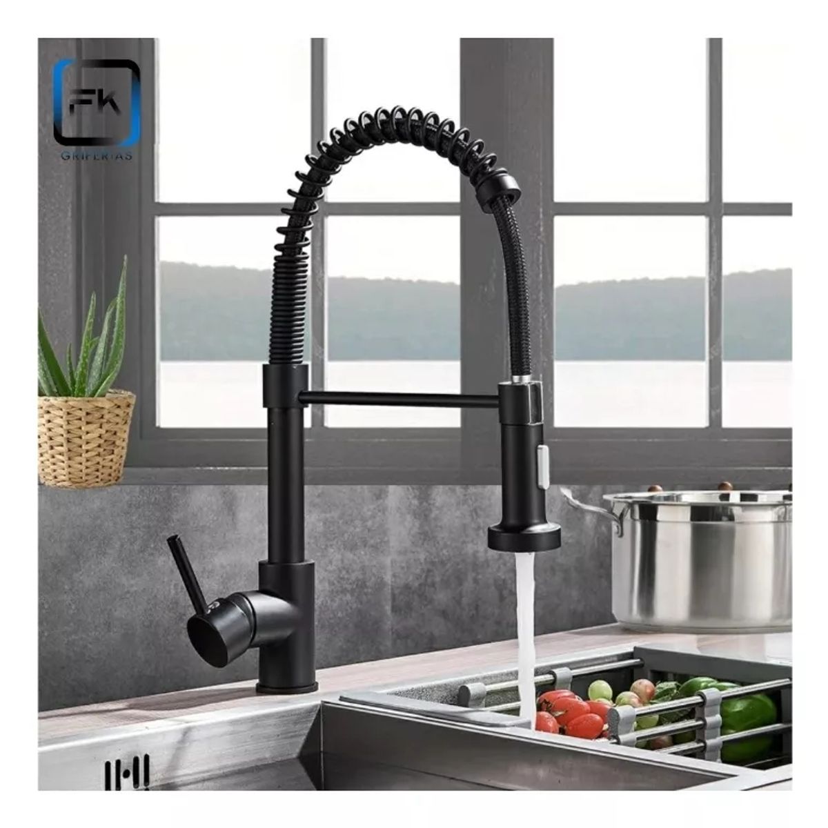 GENERICO - Llave grifo Lavaplatos Monomando Profesional Extraíble Negra Lujos