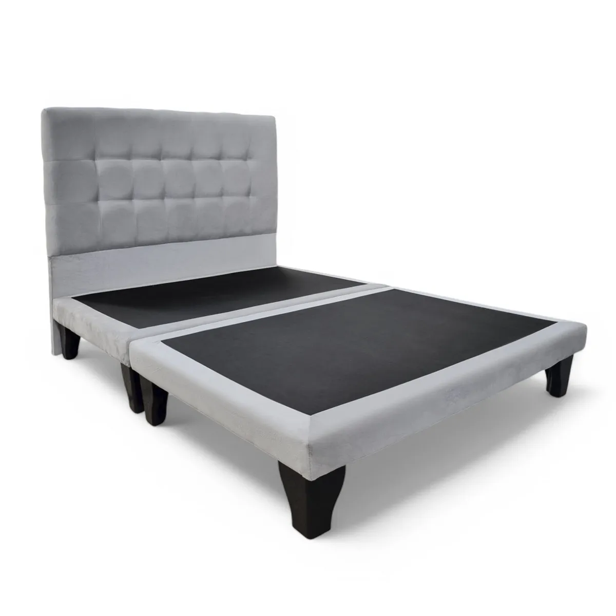 GENERICO - Base Europea 2 Plazas Dividida Felpa Gris  + Respaldo 2 Plazas Valencia Felpa Gris