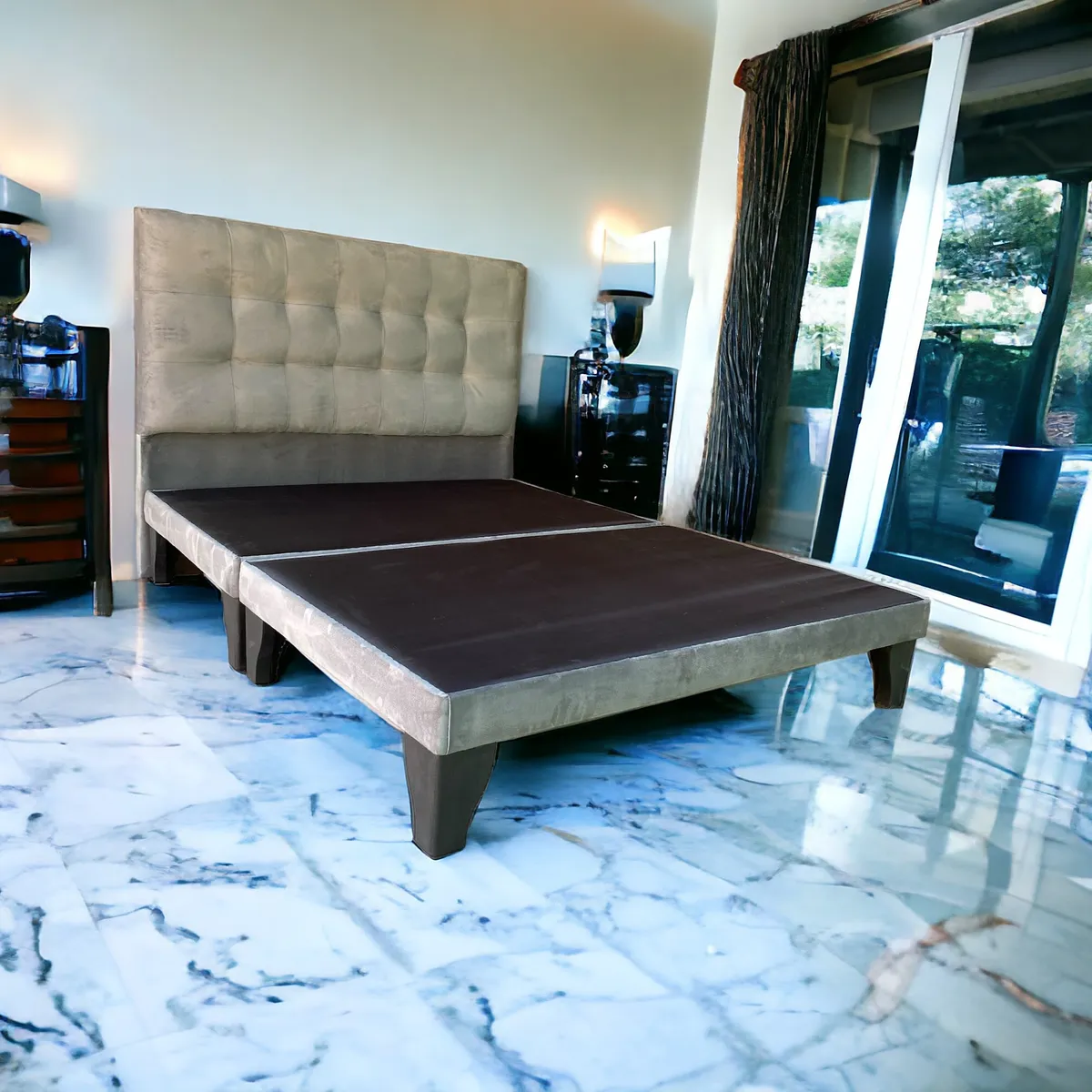 MBC - Base Europea King  Respaldo King Valencia Felpa Gris