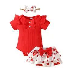 ANGO - CONJUNTO SAN VALENTIN BEBÉ 3 piezas Falda LOVE Corazones