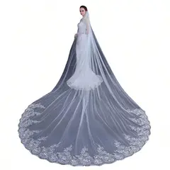 VATYERTY - 33m señoras encaje apliques velo novia blanco