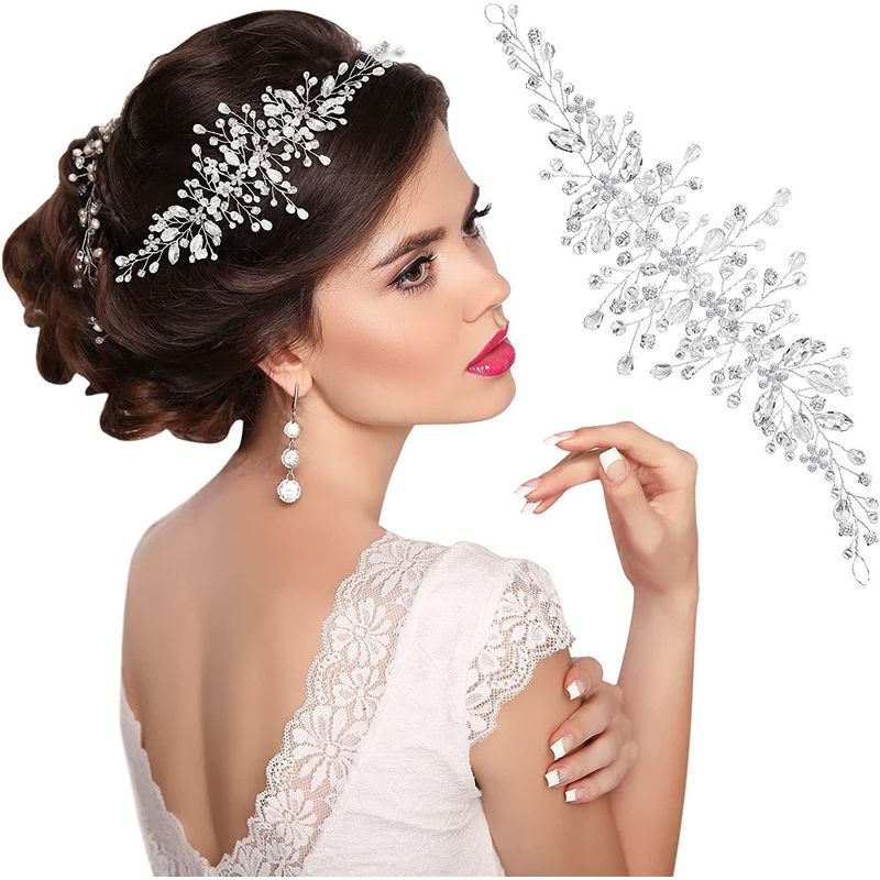 VATYERTY - Diadema nupcial artificial con diseño de cristal plata