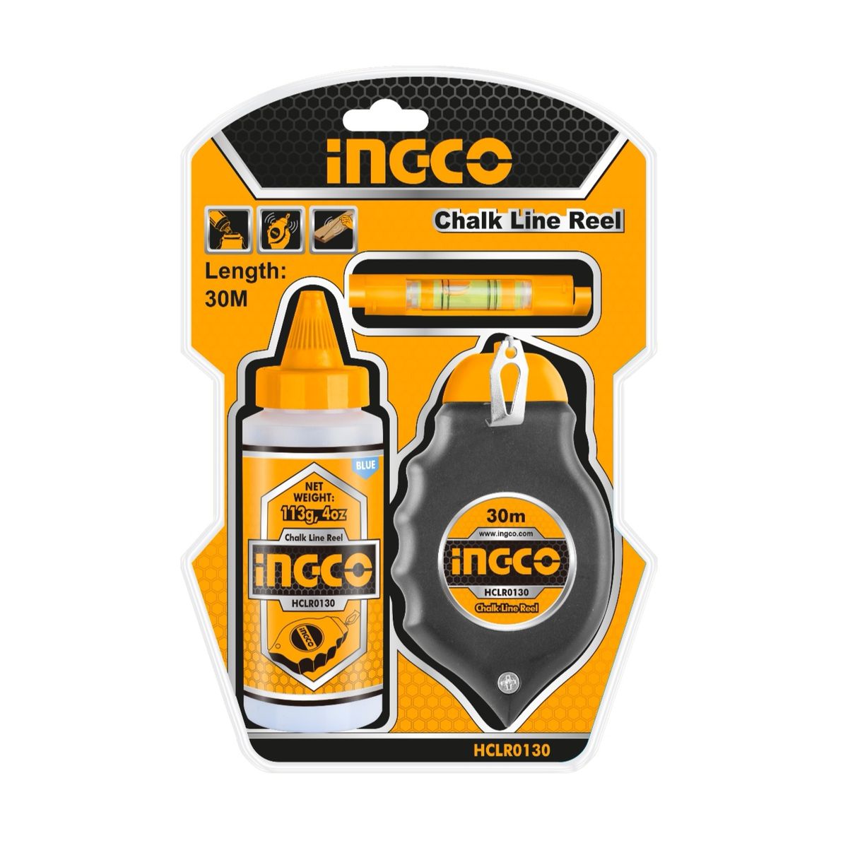 INGCO - Set Tizador 30m Con Tiza 113g Y Nivel Ingco Hclr0130