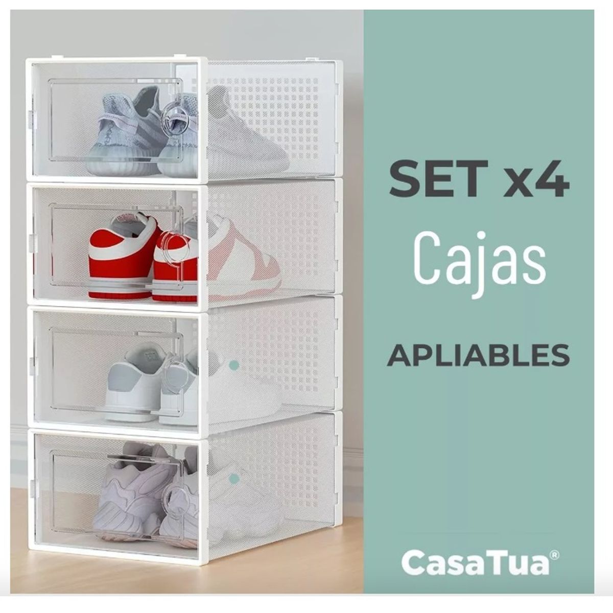 GENERICO - Caja Organizadora De Zapatos Set 4 Apilables Y Firme Color Blanco