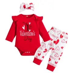 ANGO - CONJUNTO SAN VALENTIN BEBÉ 3 piezas Body, pantalón Cintillo LOVE