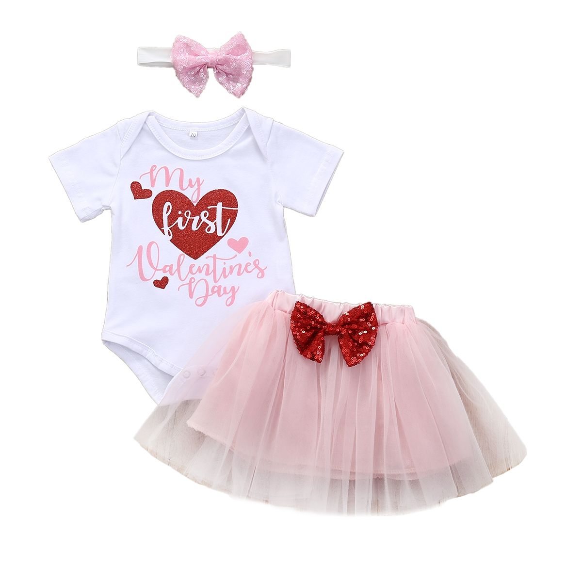 ANGO - CONJUNTO SAN VALENTIN BEBÉ  3 piezas Falda TUL ROSA