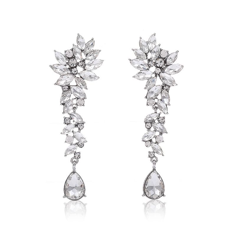 VATYERTY - Mujer 1 par Pendientes largos con diseño de diamante plata