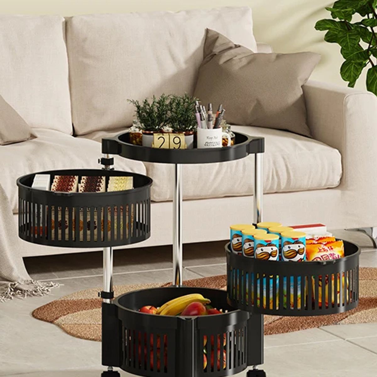 MP - Carrito Organizador Multiuso Verdulero Frutero Giratorio 3 Niveles