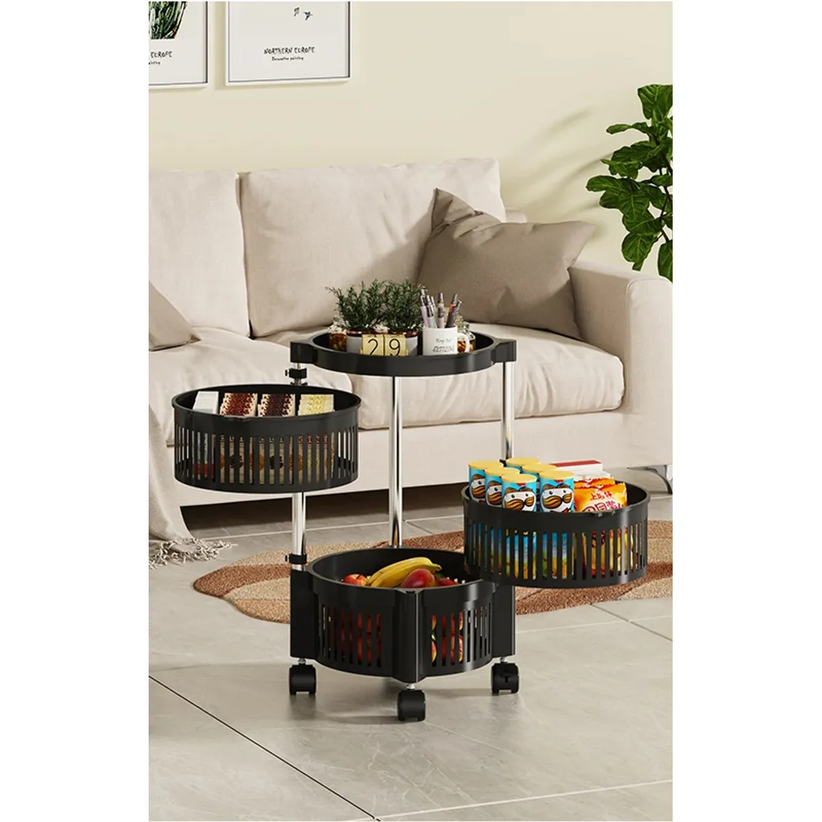 MP - Carrito Organizador Multiuso Verdulero Frutero Giratorio 3 Niveles