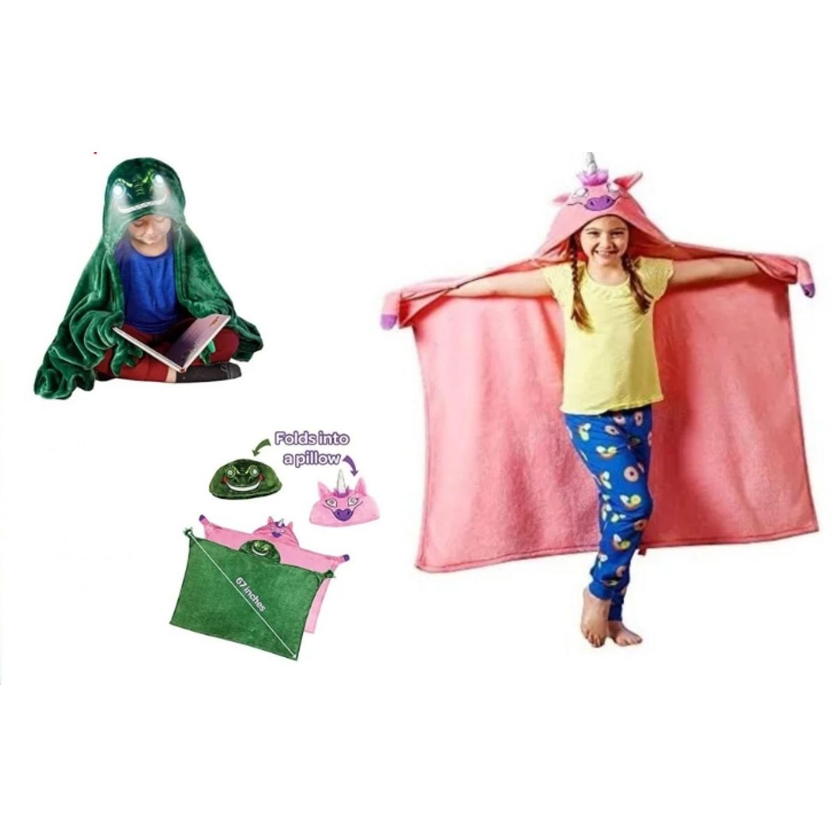 GENERICO - Frazada Con Luces Led Manta Con Capucha Verde