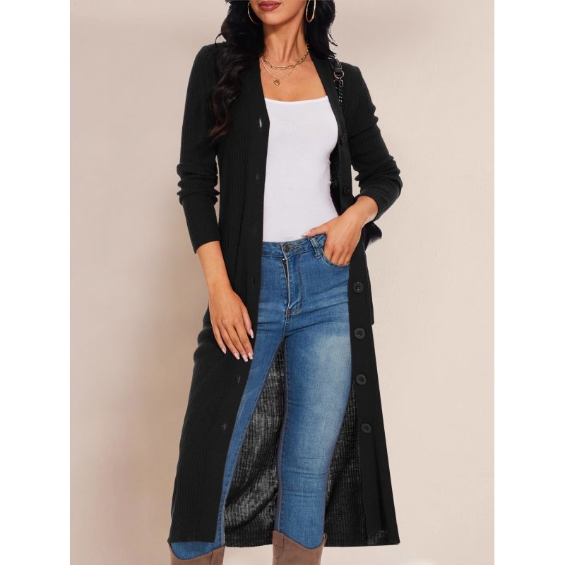 MOSS ROSE - Cárdigan casual de lana para mujer con cuello en V y botones largos