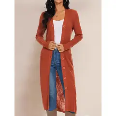 MOSS ROSE - Cárdigan casual de lana para mujer con cuello en V y botones largos