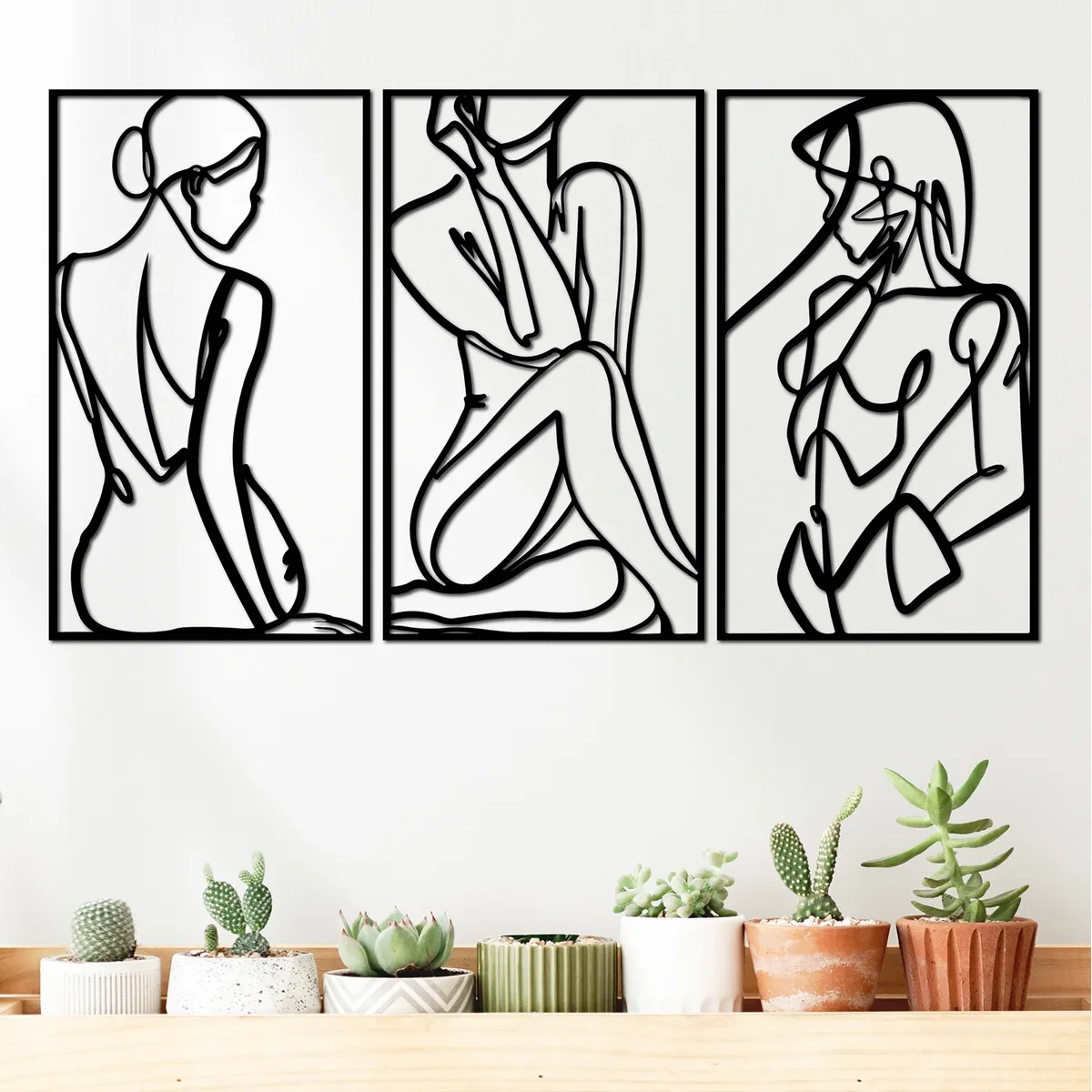 ELAB PROPIA - Set 3 Cuadros Decorativos Mujer 40x25 c.u. - Madera Fun Republic