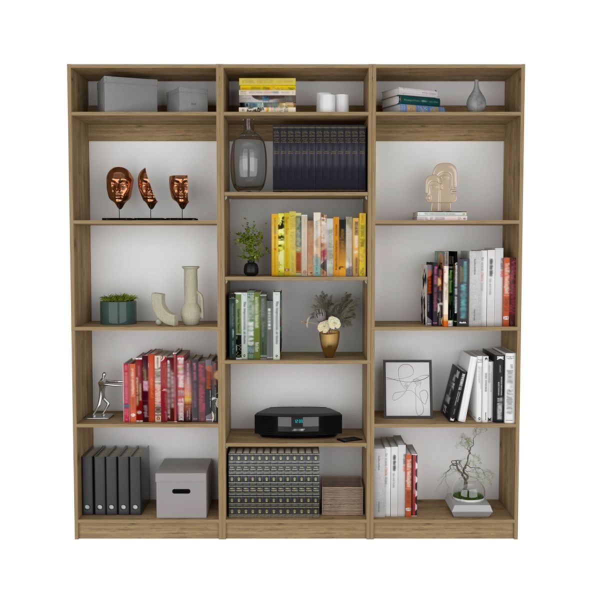 FMFURNITURE - Set 2 Estantes 4 R + Estante 5 R + 3 Complementos Fm-027C Cafe Claro