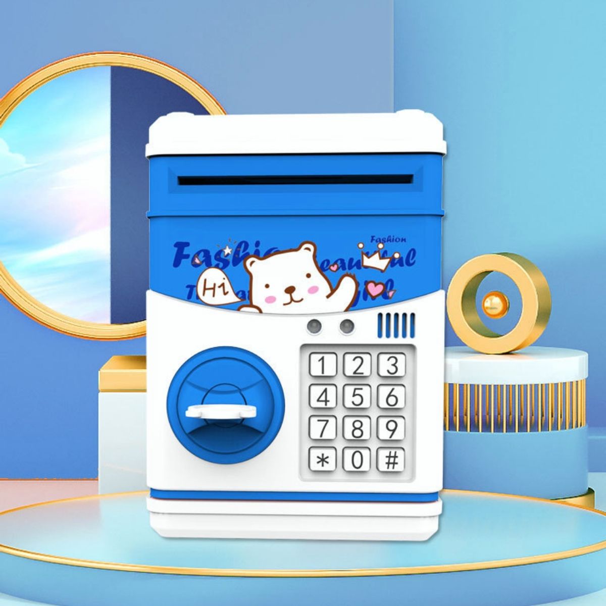 CRUSEC - Alcancia Banco Cajero De Ahorros Caja Fuerte Musical Niños Azul