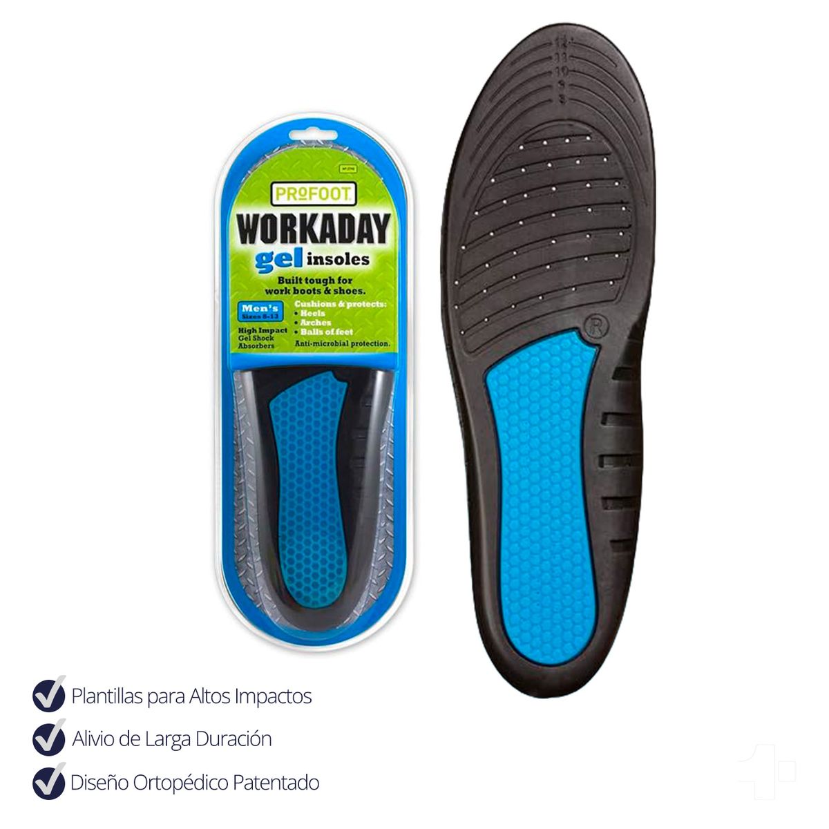 PROFOOT - Plantillas Ortopedicas De Gel para Zapatos Ideal para Trabajo de Alto Impacto 38 a 44 cm