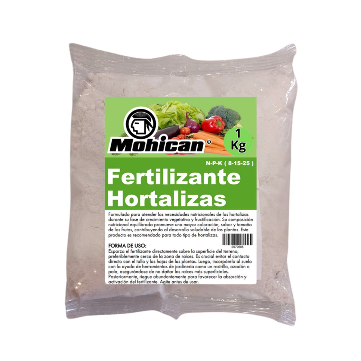 MOHICAN - FERTILIZANTE PARA HORTALIZAS N-P-K (8-15-25) 1 KG MOHICAN