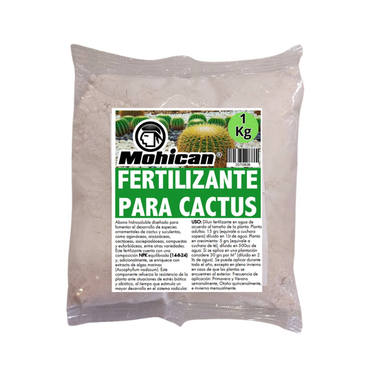 MOHICAN - FERTILIZANTE PARA CACTUS  N-P-K (14-8-24) 1 KG MOHICAN
