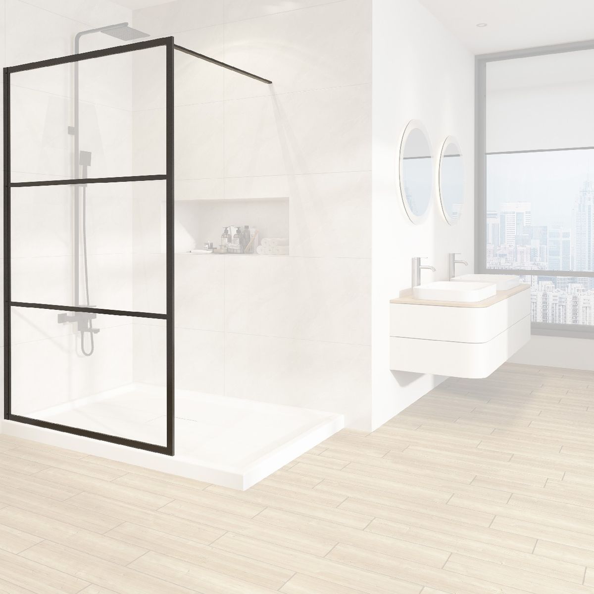 DUSCHY - MAMPARA FIJA SERIGRAFIADA MATTE BLACK 1000X1900 6mm EAS