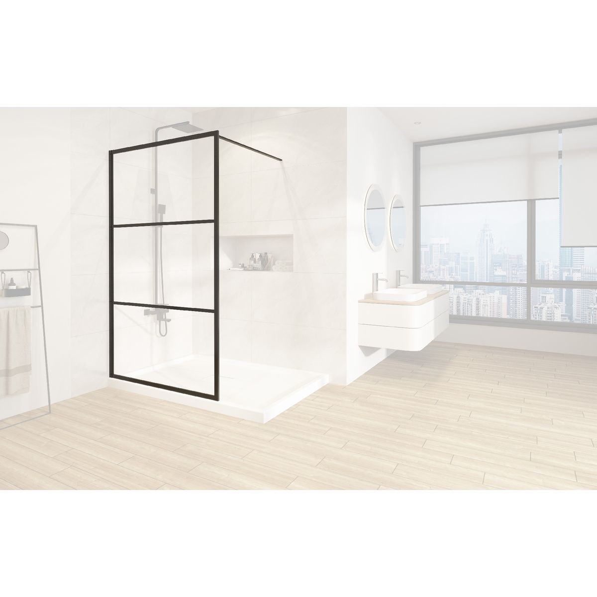 DUSCHY - MAMPARA FIJA SERIGRAFIADA MATTE BLACK 1000X1900 6mm EAS