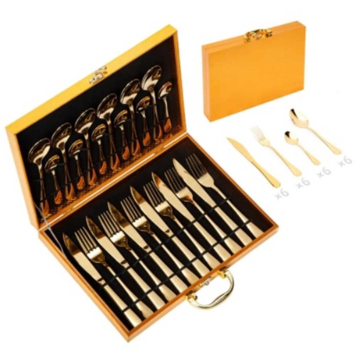 U BUY - Maleta de Cubiertos de Lujo 24 Piezas Dorado